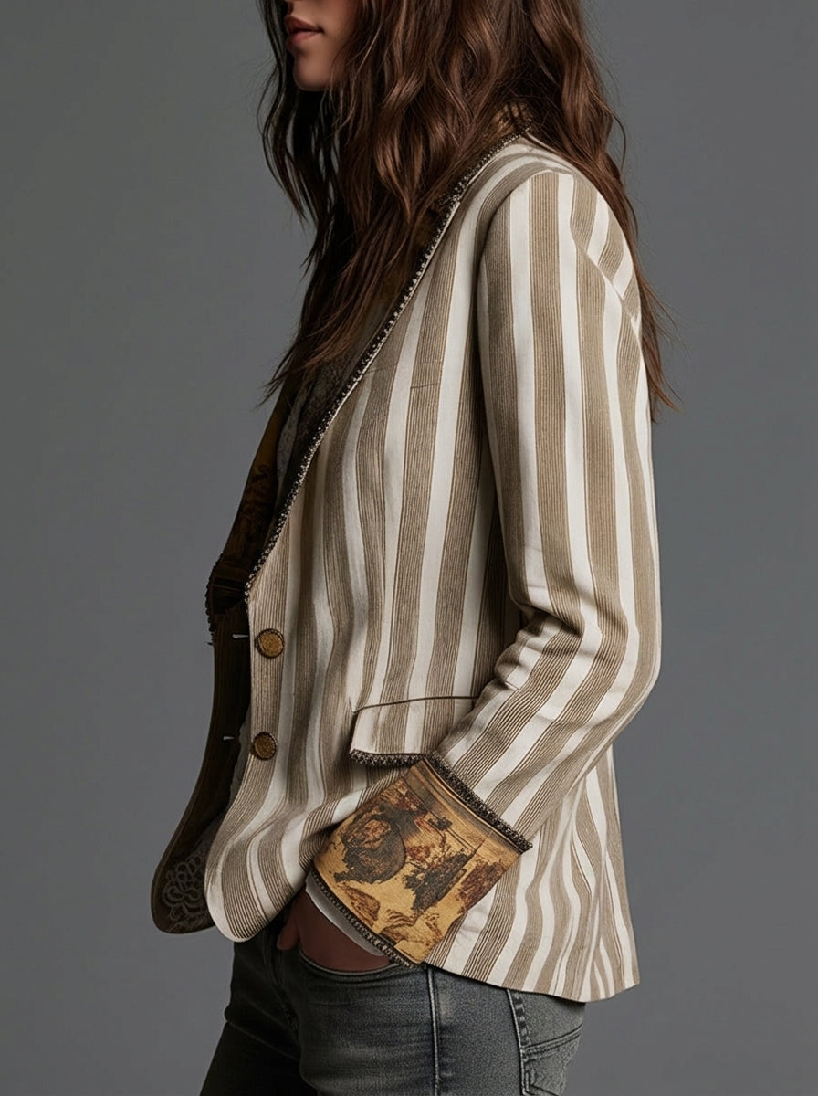 Sylvie – Blazer bohème rayé à col imprimé