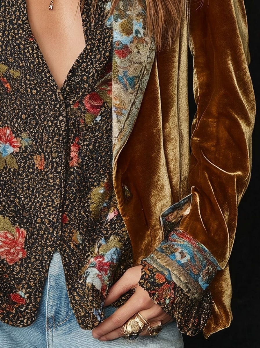 Martine – Blazer patchwork à fleurs vintage