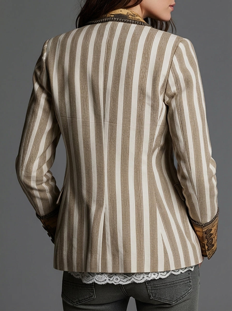 Sylvie – Blazer bohème rayé à col imprimé