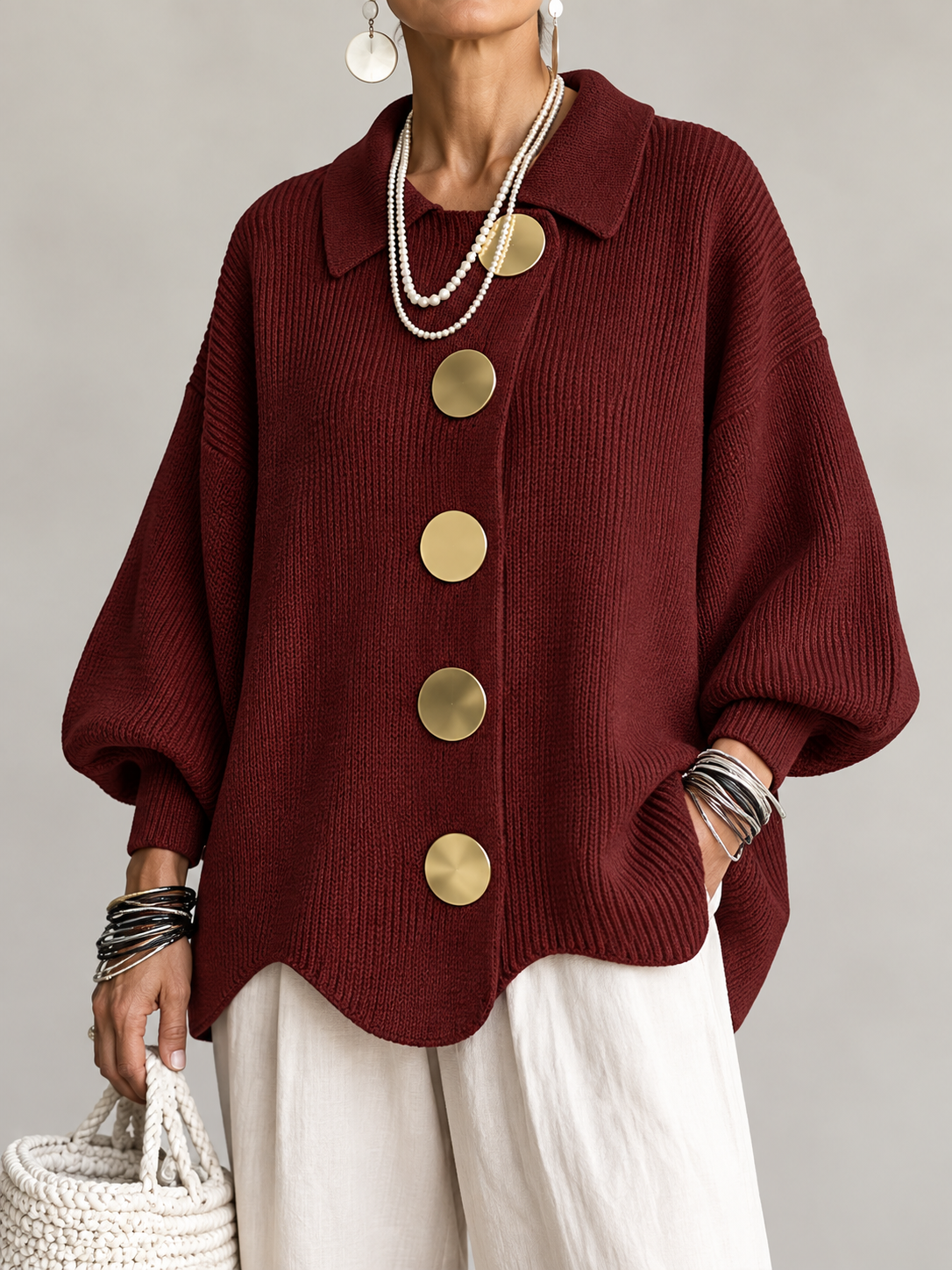 Gilet oversize Lucie Paris – Édition Dorée, coloris bourgogne
