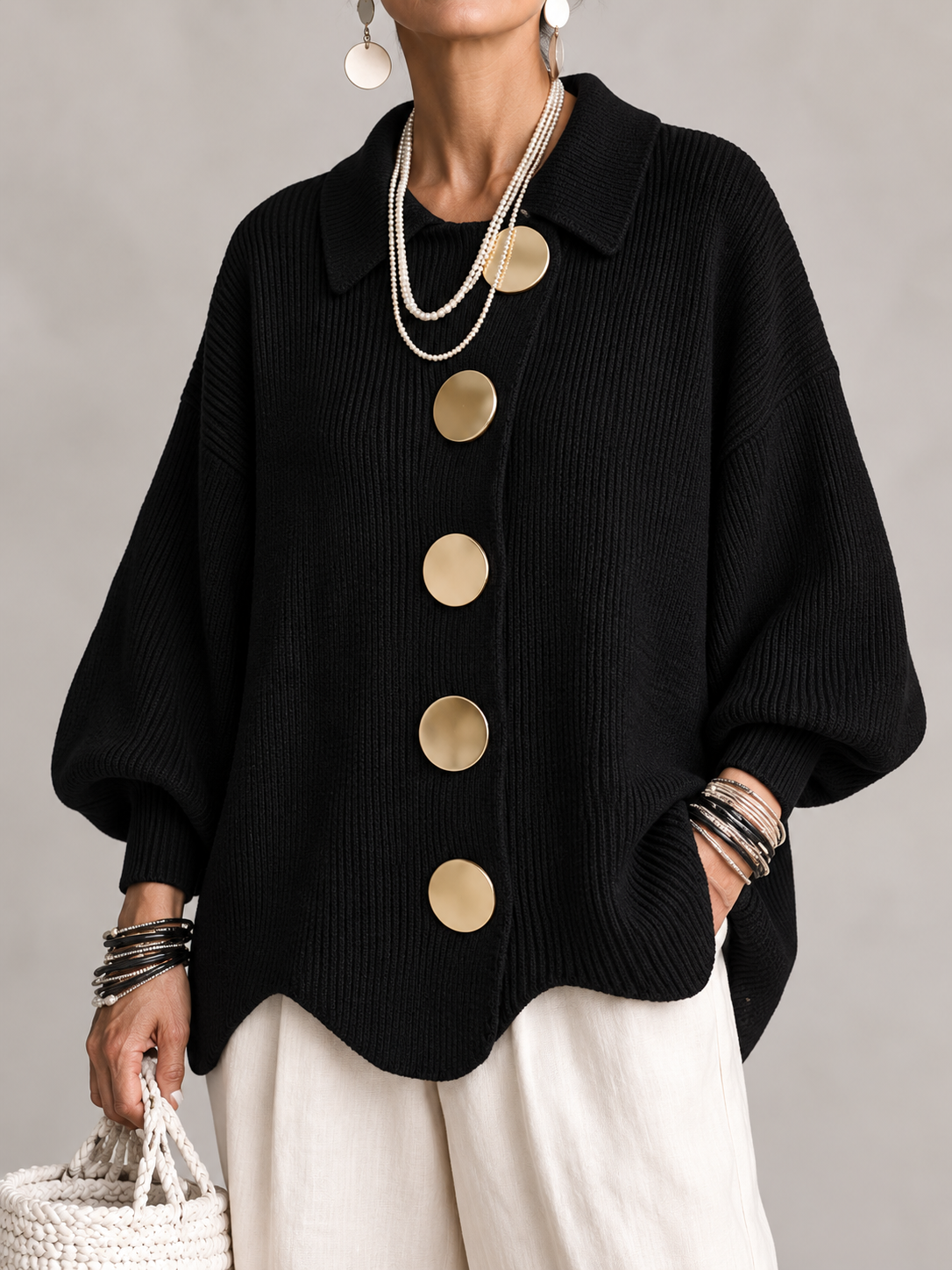 Gilet oversize Lucie Paris – Édition Dorée, coloris noir
