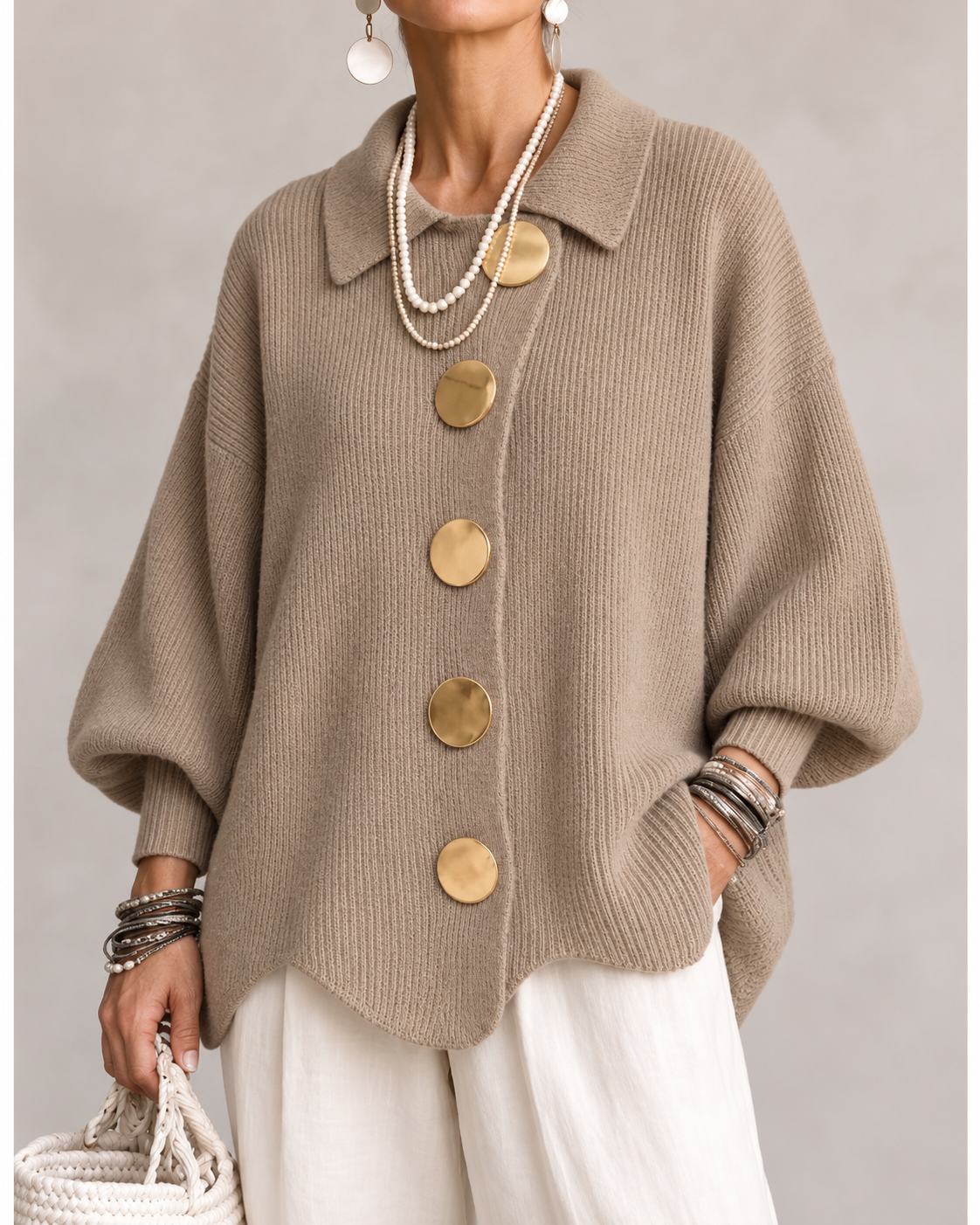 Gilet oversize Lucie Paris – Édition Dorée, coloris camel