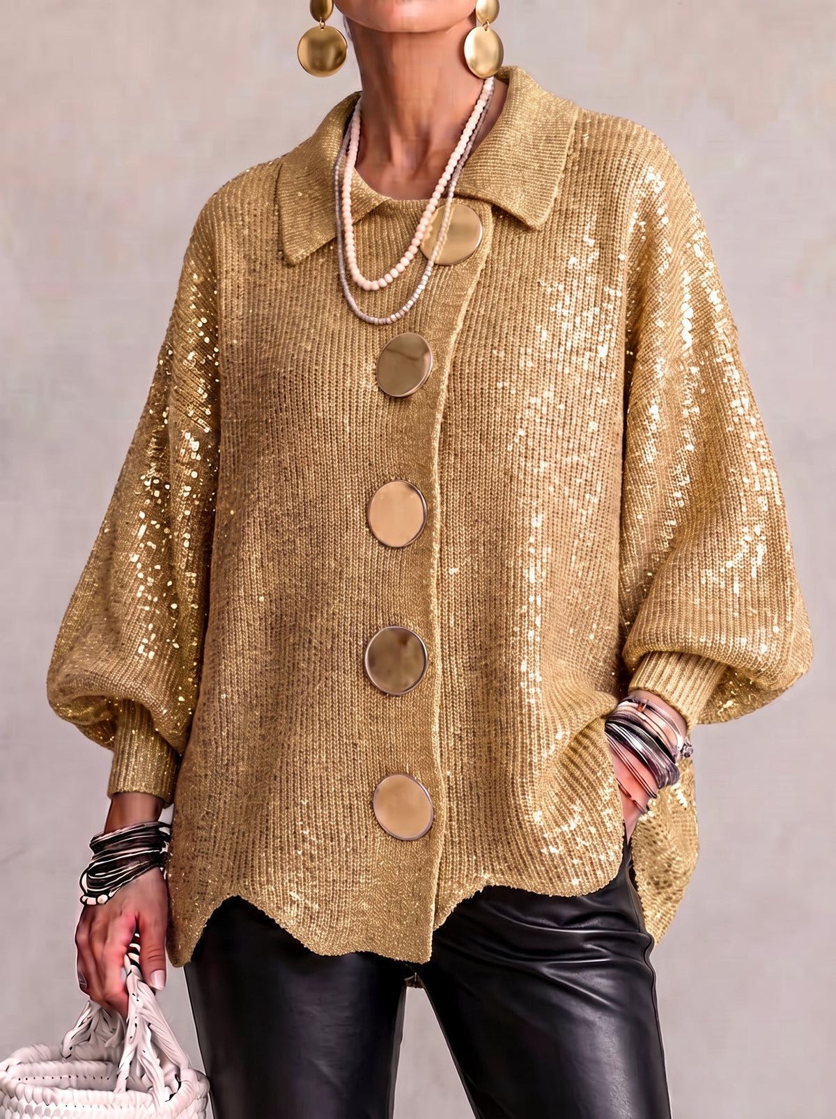Gilet oversize Lucie Paris – Édition Dorée, coloris ocre