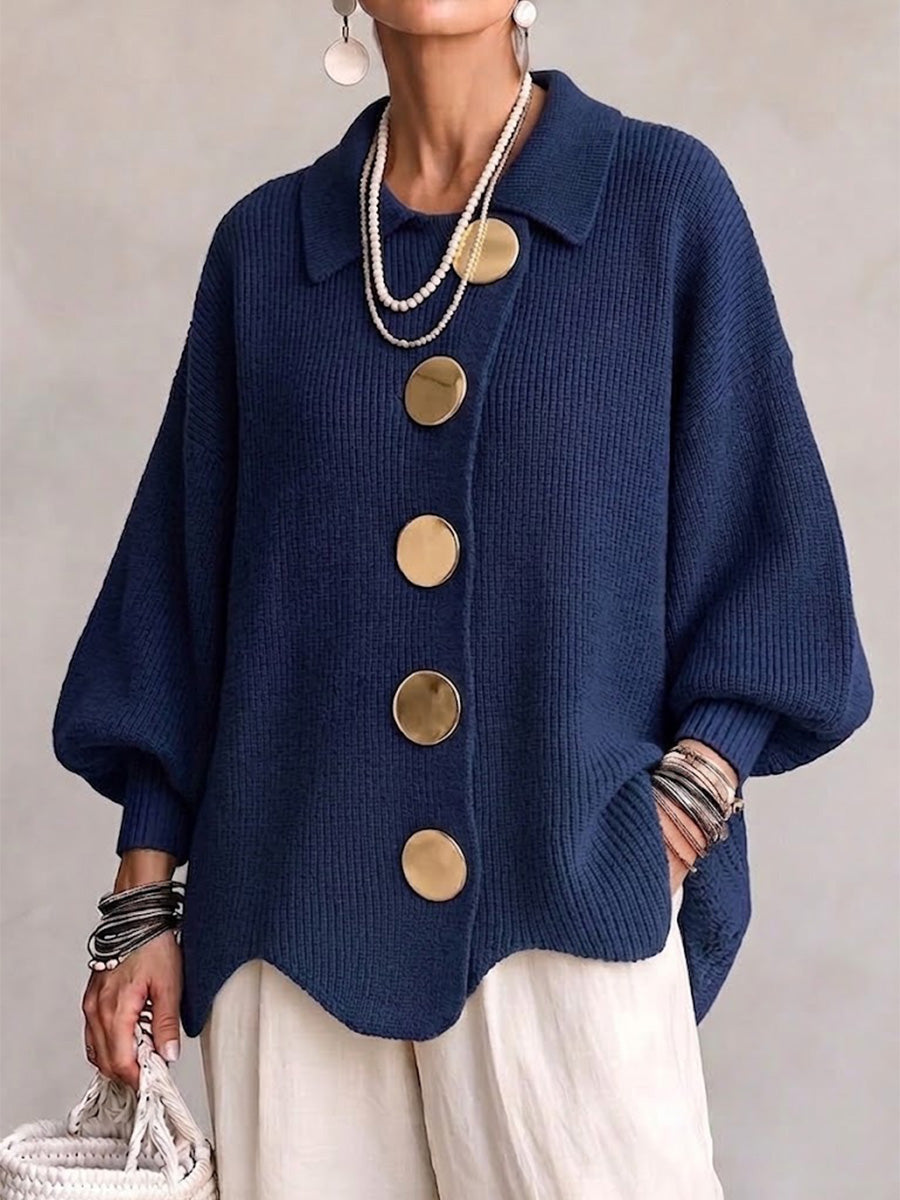 Gilet oversize Lucie Paris – Édition Dorée, coloris bleu marine