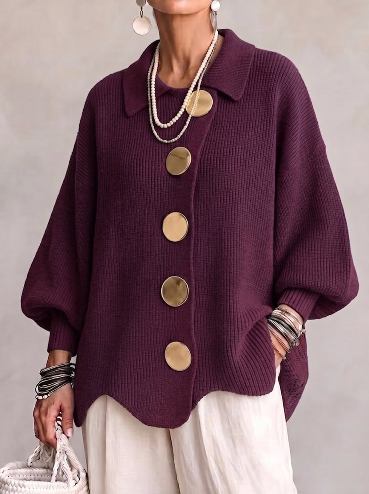 Gilet oversize Lucie Paris – Édition Dorée, coloris lie-de-vin